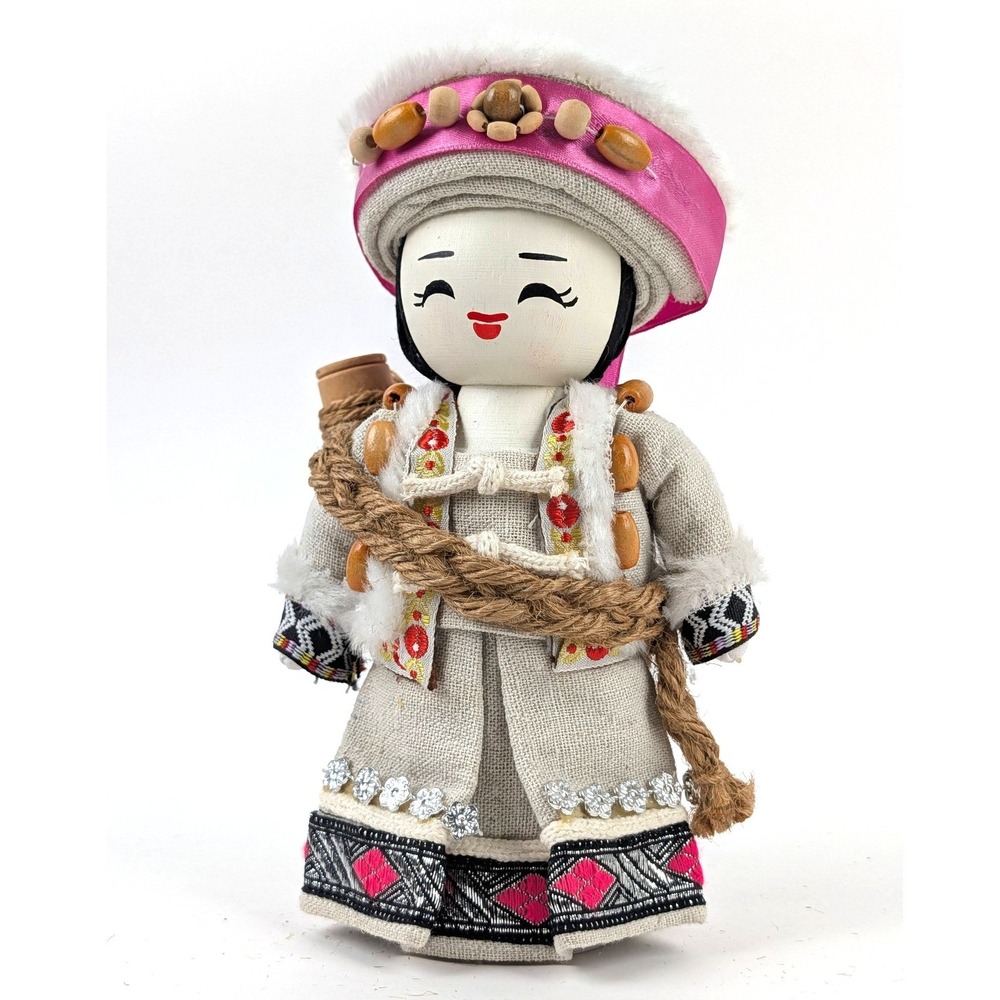 Vintage Chinese Ethnic Minority Costume Doll Pink Headdress Vessel D-3 11 In